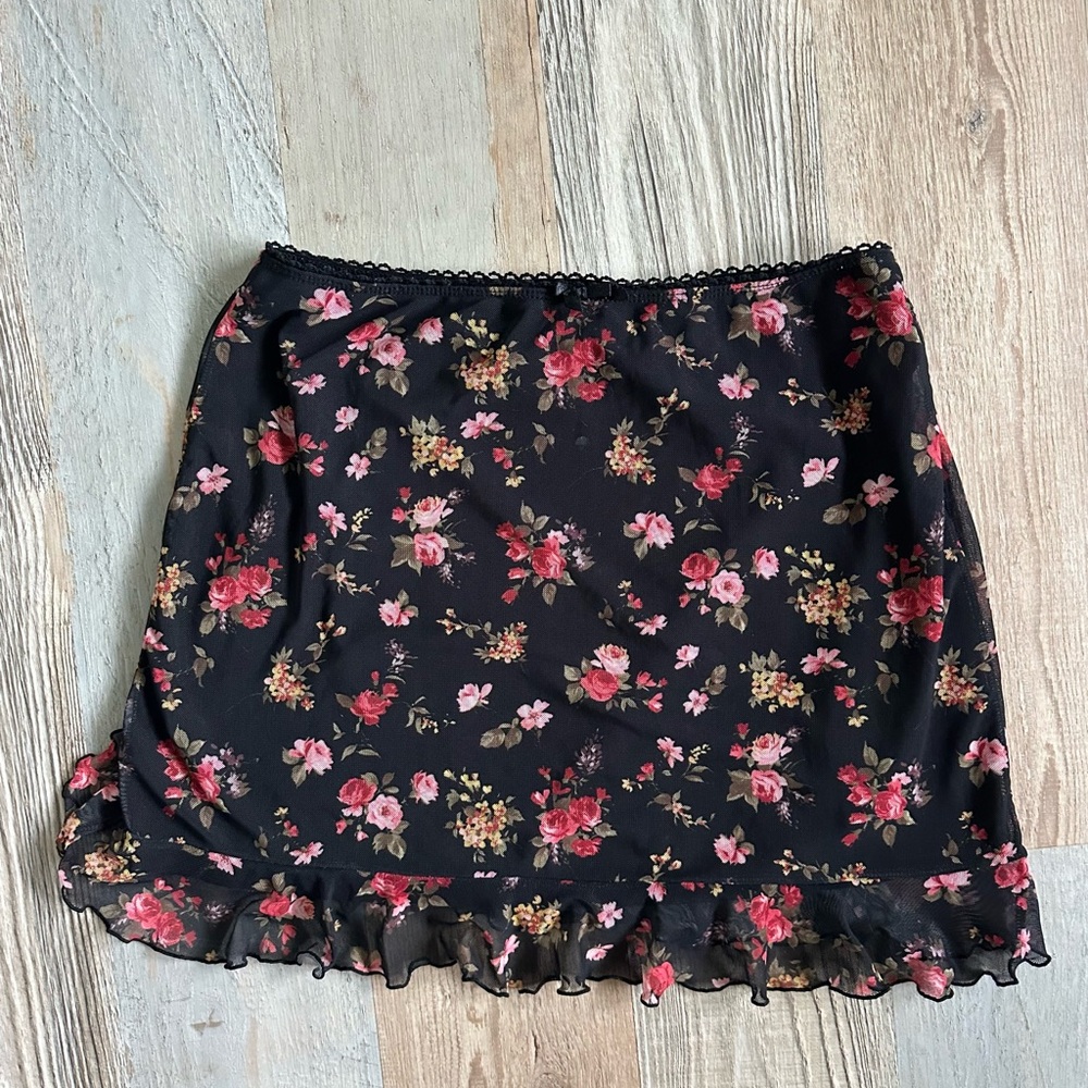 Urban Outfitters Black Mini Skirt with Floral design